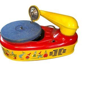 Works well! Lindstrom Electric Phonograph 777 Tin Litho Toy Record Player
